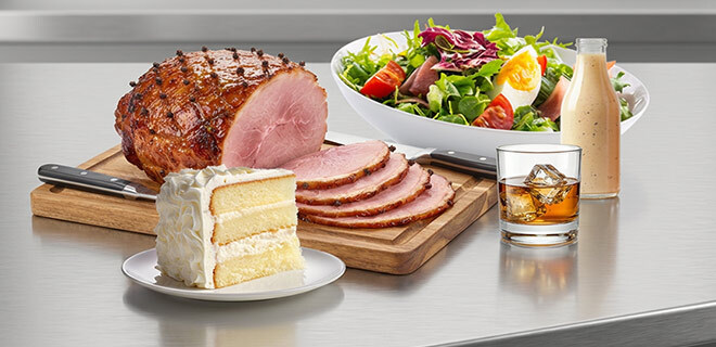 Glazed sliced ham, fresh salad and creamy dressing representing food applications for U.S. Sugar specialty cane sweeteners and molasses.